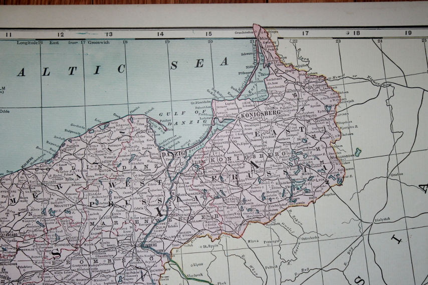 Detail from Cram's 1903 Railway Map of the German Empire with East and West Prussia.