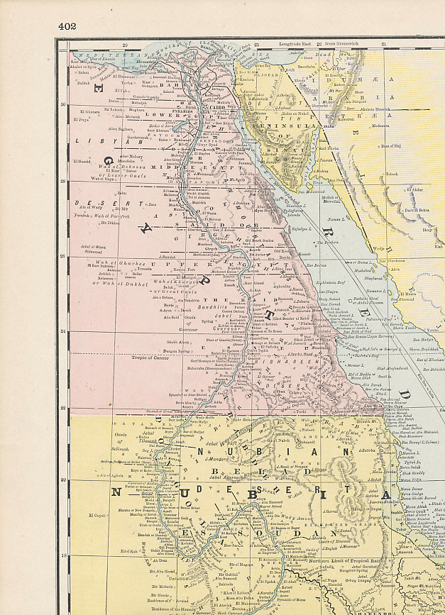 Egypt and Sinai from Cram's 1896 Railway Map of the Turkish Empire.