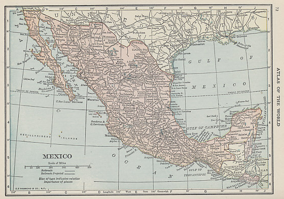 Map of Mexico from Hammond's Handy Atlas of the World With the New Census, 1915