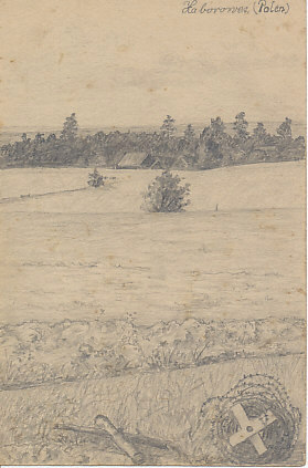 Zaborovec, Poland seen from the German or Austro-Hungarian trench.
Text:
Zaborovec, Polen
Zaborovec, Poland
Reverse:
(Translation by Thomas Faust) The village Zaborovec seen from the trench.
