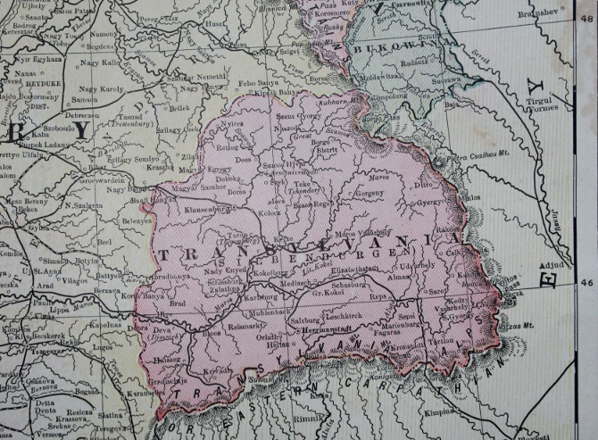 Detail from Cram's 1903 Railway Map of the Austro-Hungarian Empire showing Transylvania.