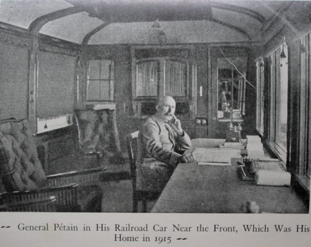General Pétain in his railroad car, his home in 1915, near the front. From Verdun, by Henri Philippe Pétain.