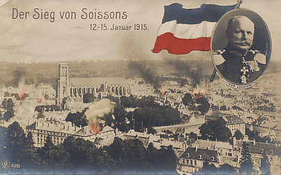 The German attack at Soissons, France, January 12-15, 1915, with a inset portrait of General von Lochow.