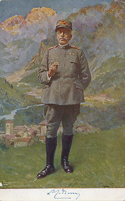 Postcard of a color painting of General Luigi Cadorna, chief of staff of the Italian Army
Reverse:
Generale Luigi Cadorna
Postmarked October 10, 1916