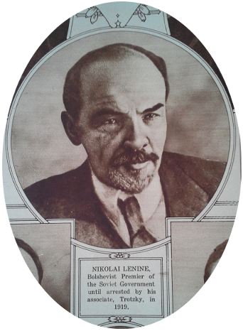 Vladimir Lenin, revolutionary, politician, leader of the Russian Bolshevik Party, head of government of the Russian Soviet Federative Socialist Republic and its successor, the Soviet Union. From 'The War of the Nations Portfolio in Rotogravure Etchings Compiled from the Mid-Week Pictorial
Published by the New York Times Co.'
Text:
Nikolai Lenine, Bolshevist Premier of the Soviet Government until arrested by his associate, Trotzky, in 1919.