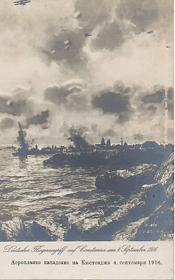 Postcard of a September 4, 1916 German air raid on Constanta, Romania