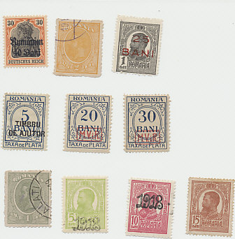 Lot of Romanian stamps. Those from the German occupation are a German stamp surcharged 