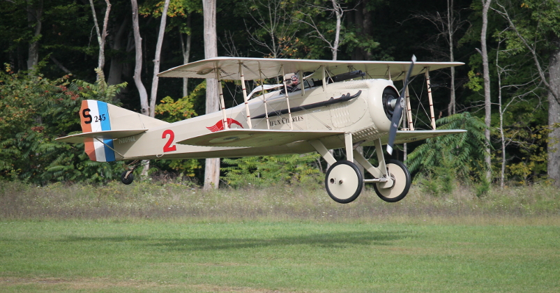 Copy of 'Vieux Charles,' the 1916 Spad VII of French ace Georges Guynemer, landing at Olde Rhinebeck Aereodrome, Rhinebeck, New York, September 15, 2013.